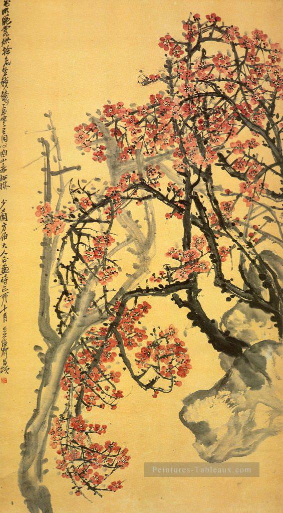 Wu cangshuo fleur de prune rouge traditionnelle Peintures à l'huile